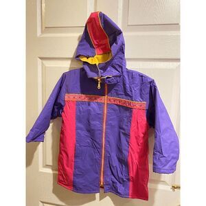 Wippette Kids Removable Hood Zip up Windbreaker Jacket Purple Pink Sz 5/6